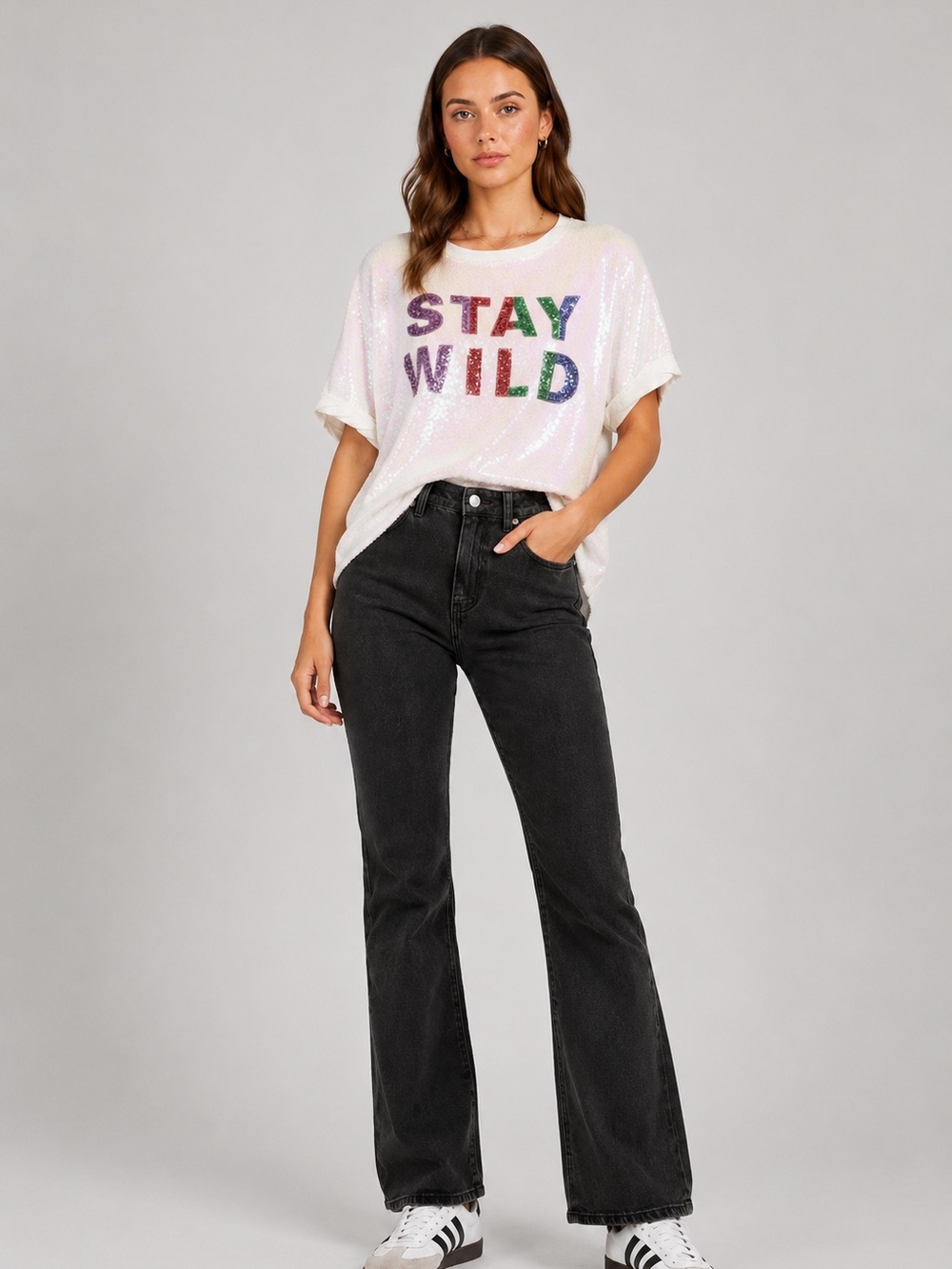 Charcoal High Waisted Zipper Fly 5 Pocket Flare bottom Jeans
